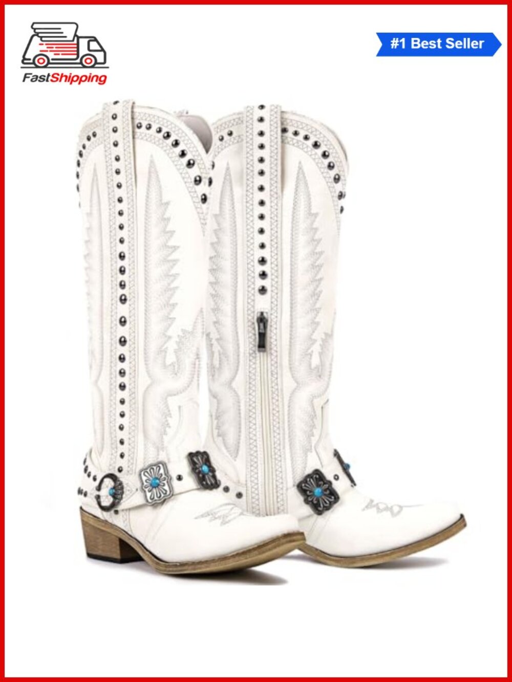 ✨ Cowboy Boots for Women Knee High Western Cowgirl Boots with Embroidery Buckle